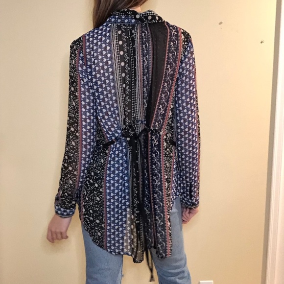 Free People Sheer Button Up Tie Back Shirt - Picture 4 of 6